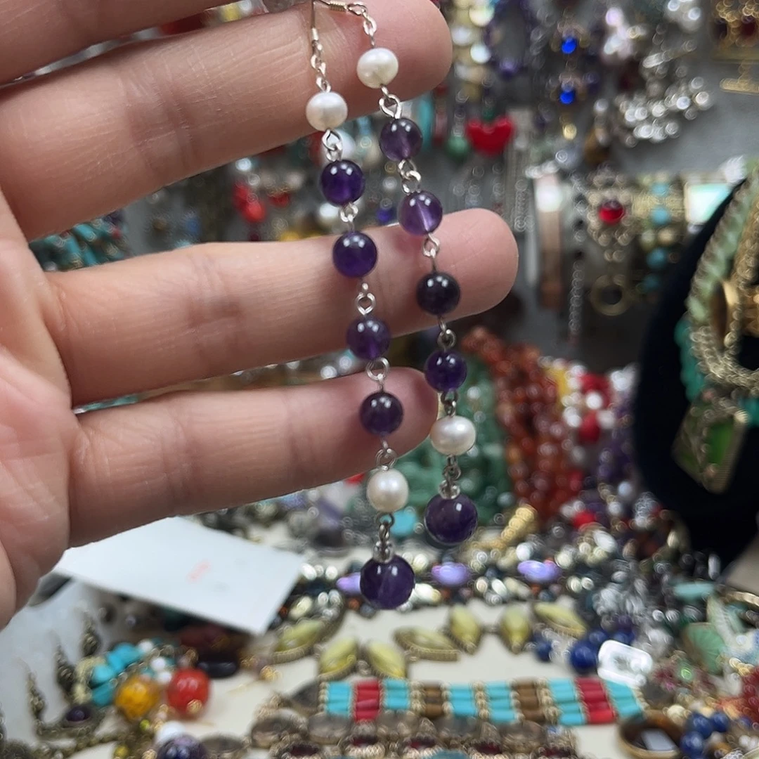 纯铜合金长款紫色耳坠