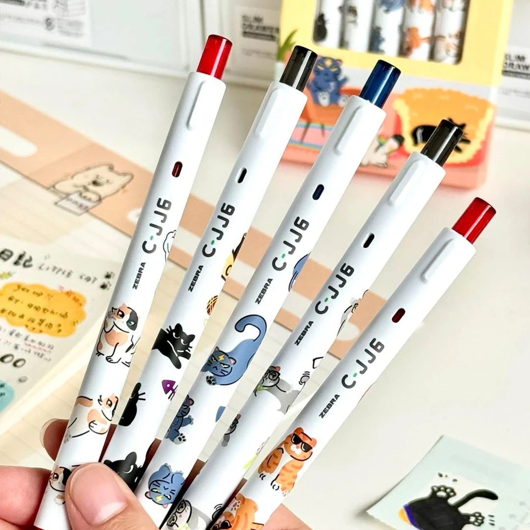 ZEBRA斑马小小猫限定C-JJ6虹彩中性笔按动白杆黑色笔可爱猫咪派通