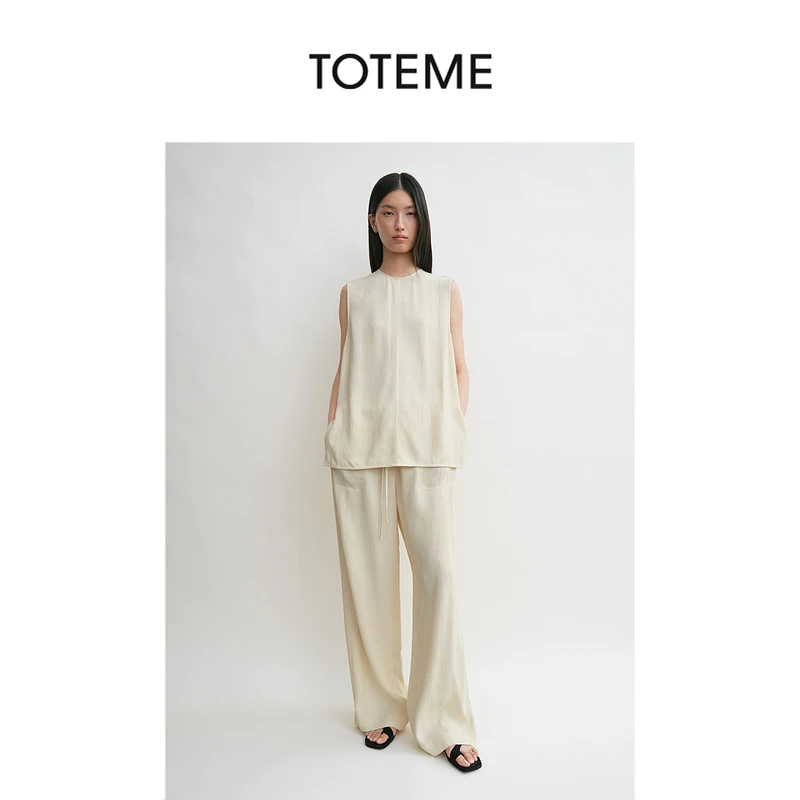 TOTEME女装米黄色飘逸慵懒质感梭织条纹上衣