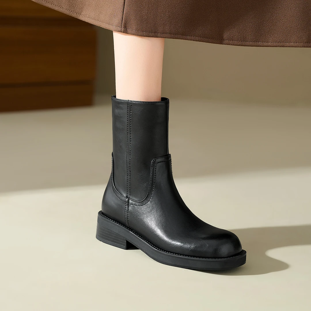 06黑色/牛皮/2025秋冬季欧美风女防滑马丁靴瘦瘦靴单靴时尚短靴