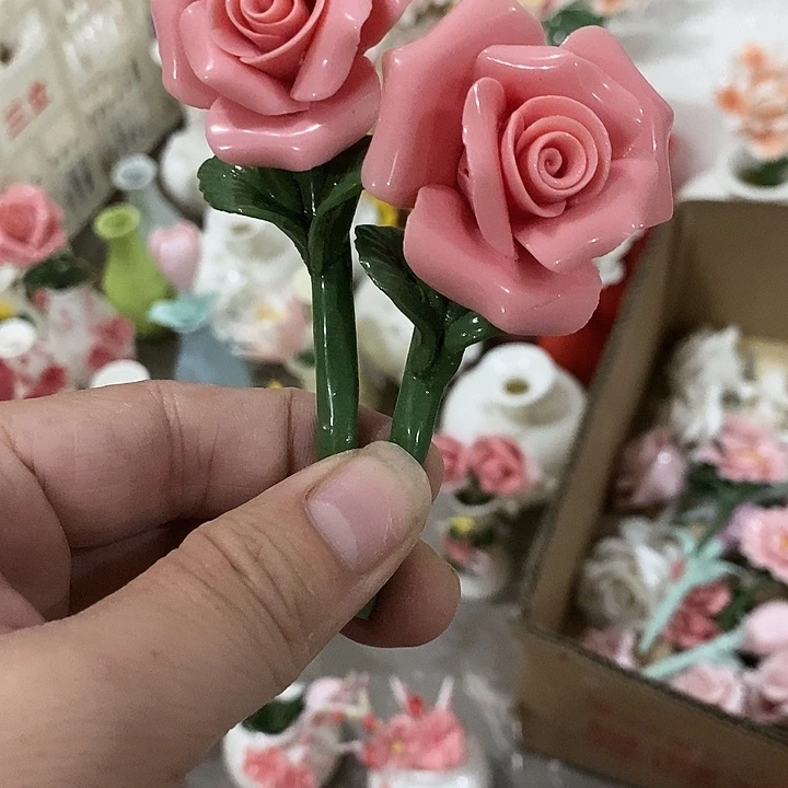 瓷片纯手工陶瓷花摆件瑕