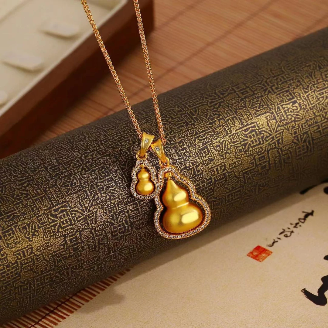 钛钢项链 旋转镶钻福禄寿双葫芦项链吊坠气质小众设计气质