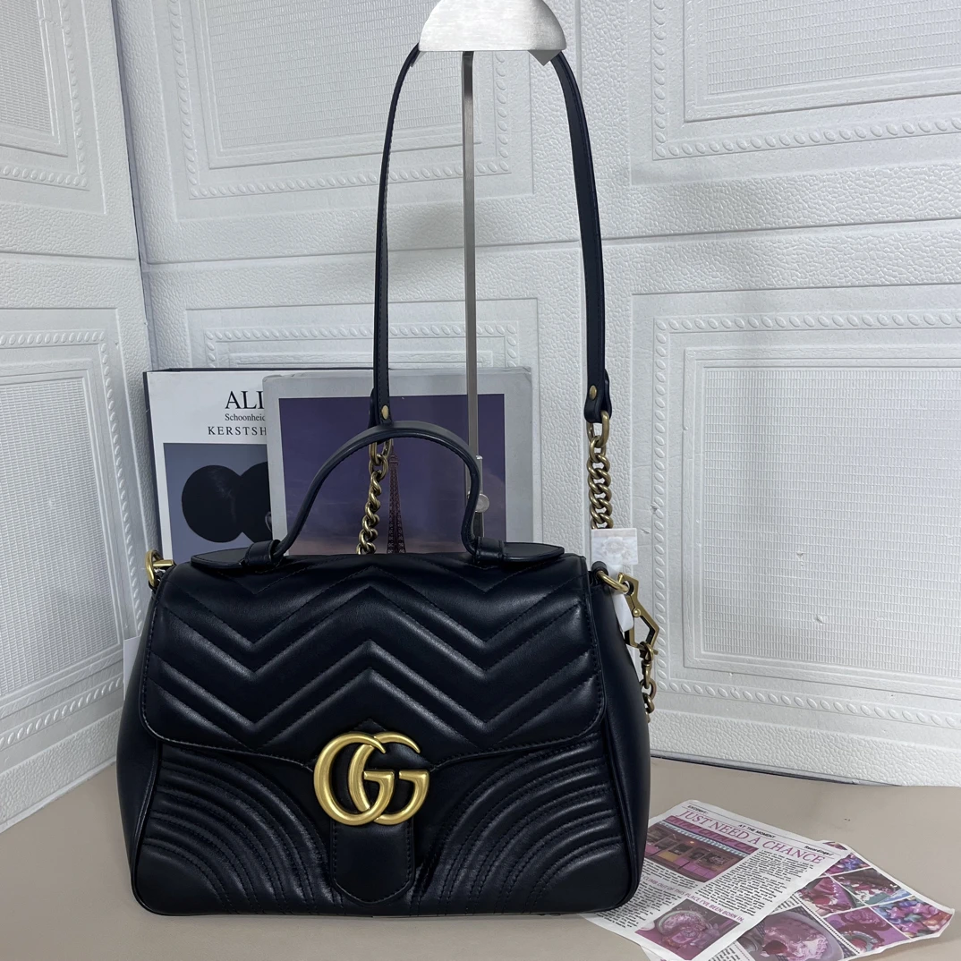 95新 GUCCI/古驰 黑金马蒙邮差手提斜挎包