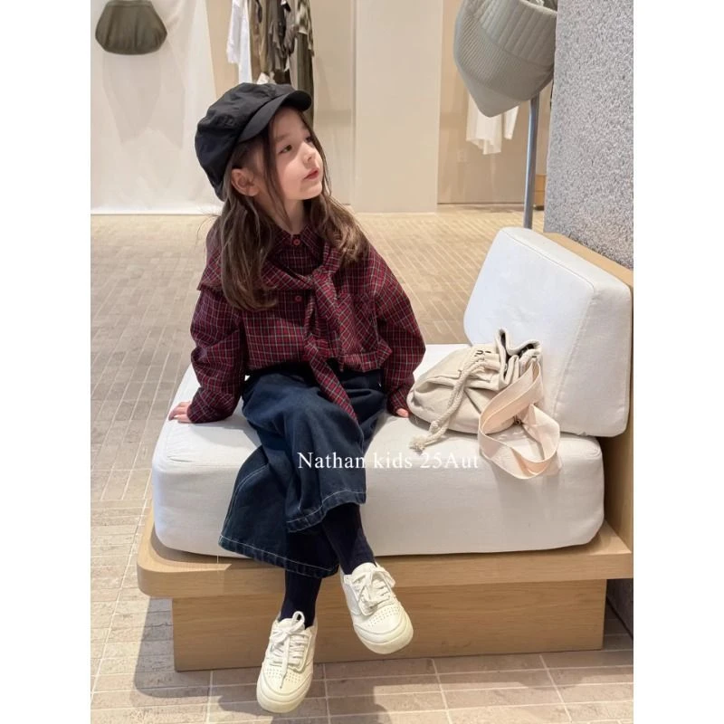 童装女童25秋季新款韩版时髦童装女童格子衬衫外套牛仔裤套装潮流