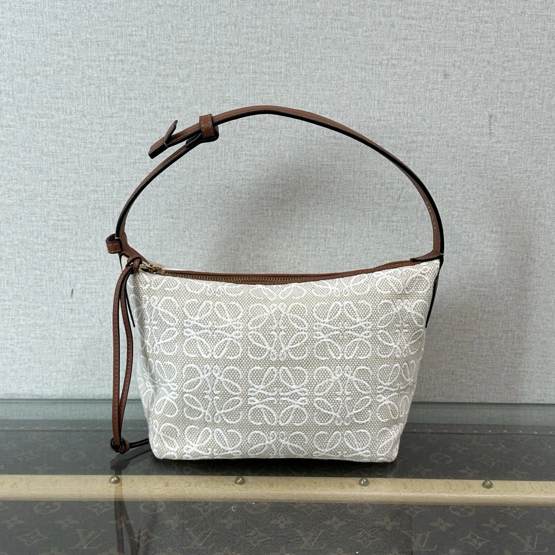 95新 LOEWE/罗意威 CubiAnagram米白拼棕饭盒包 91312