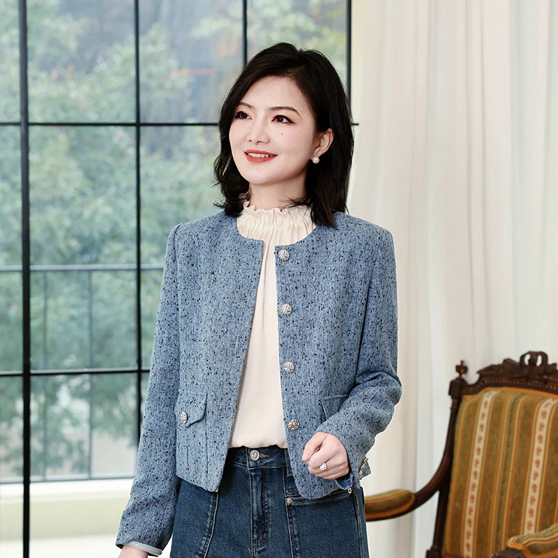 枫竺阿楠anan 轻柔岁月 气质小香风圆领长袖点子纱外套女春季上衣