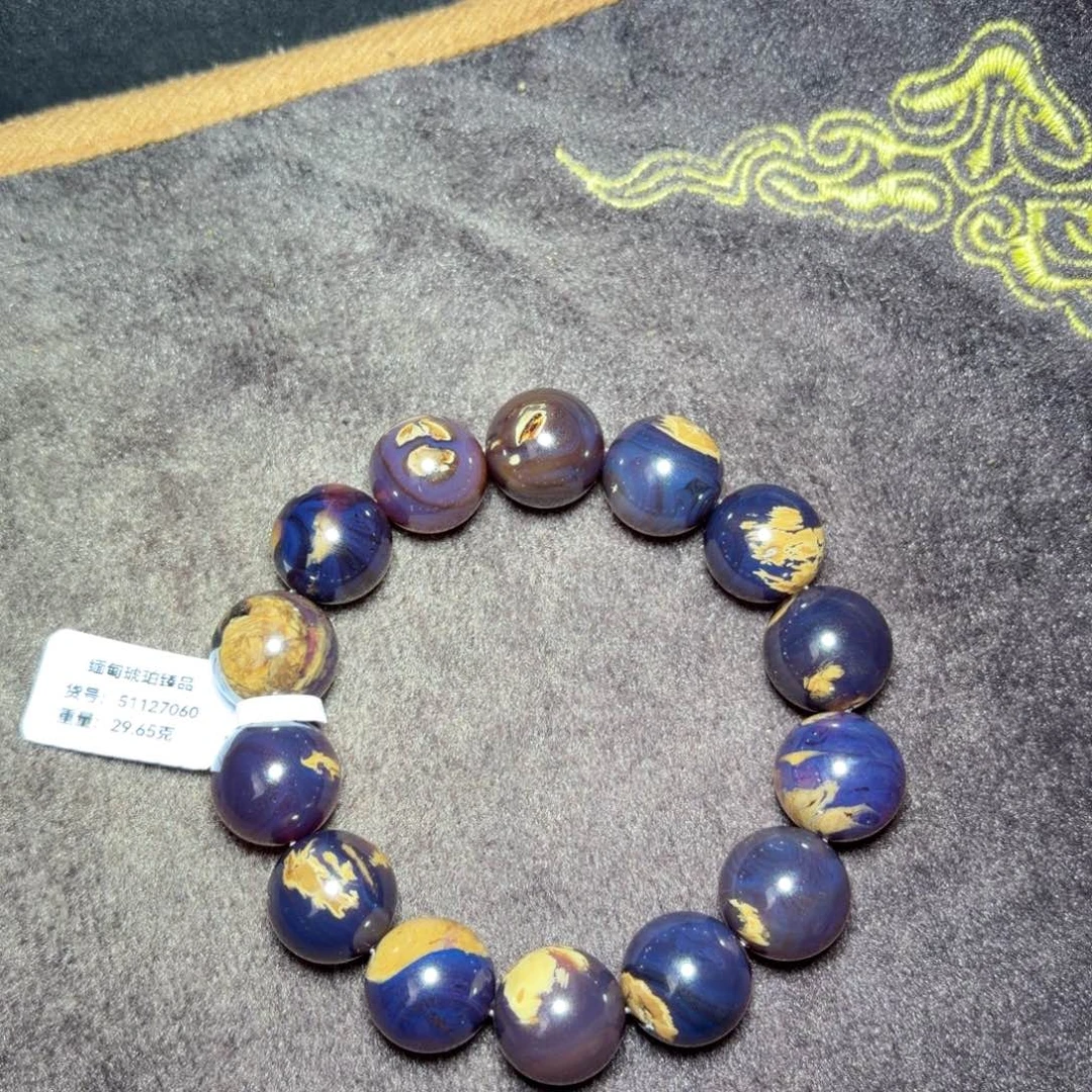 琥珀未镶嵌珠宝奇石16mm黑加仑根蜡飘花