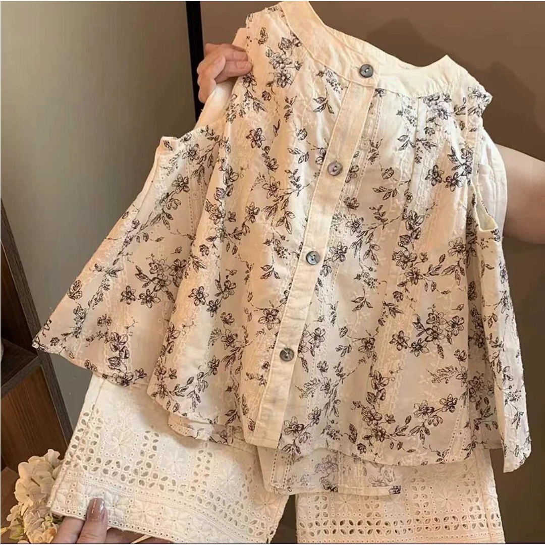 女童套装2024夏季新款韩版洋气娃娃衫上衣花边防蚊裤两件套潮