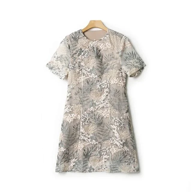 【滴滴专属】万针刺绣斜襟盘扣旗袍短袖连衣裙LSQ2605