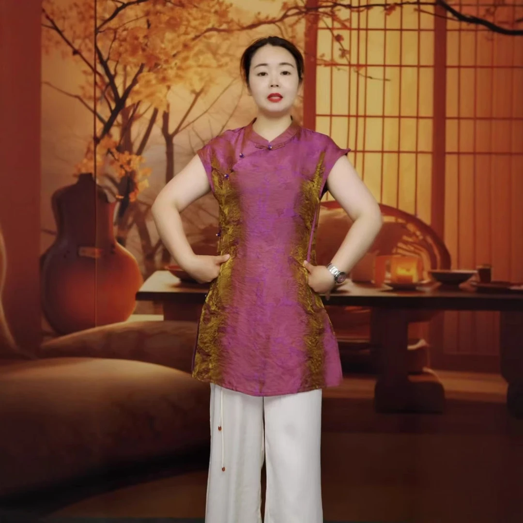 【折颜】2025新款浮光锦山水中式国风上衣无袖设计时尚气质旗袍小