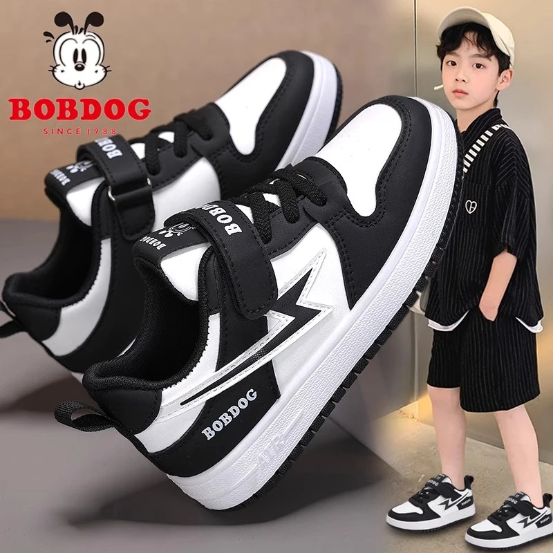 巴布豆儿童板鞋男童鞋子2025秋季新款皮面防水小学生休闲运动鞋