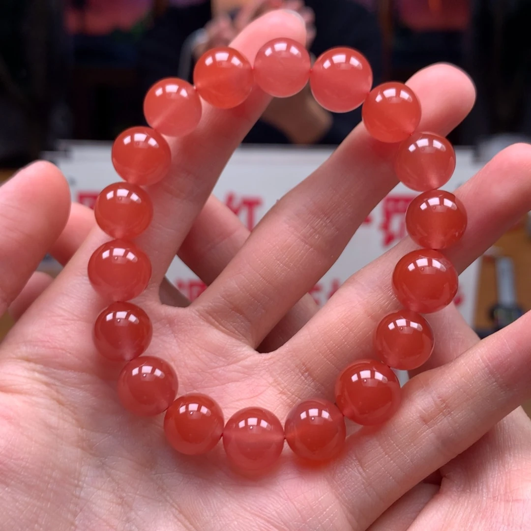 南红玛瑙手串未镶嵌冰红11+微瑕裂