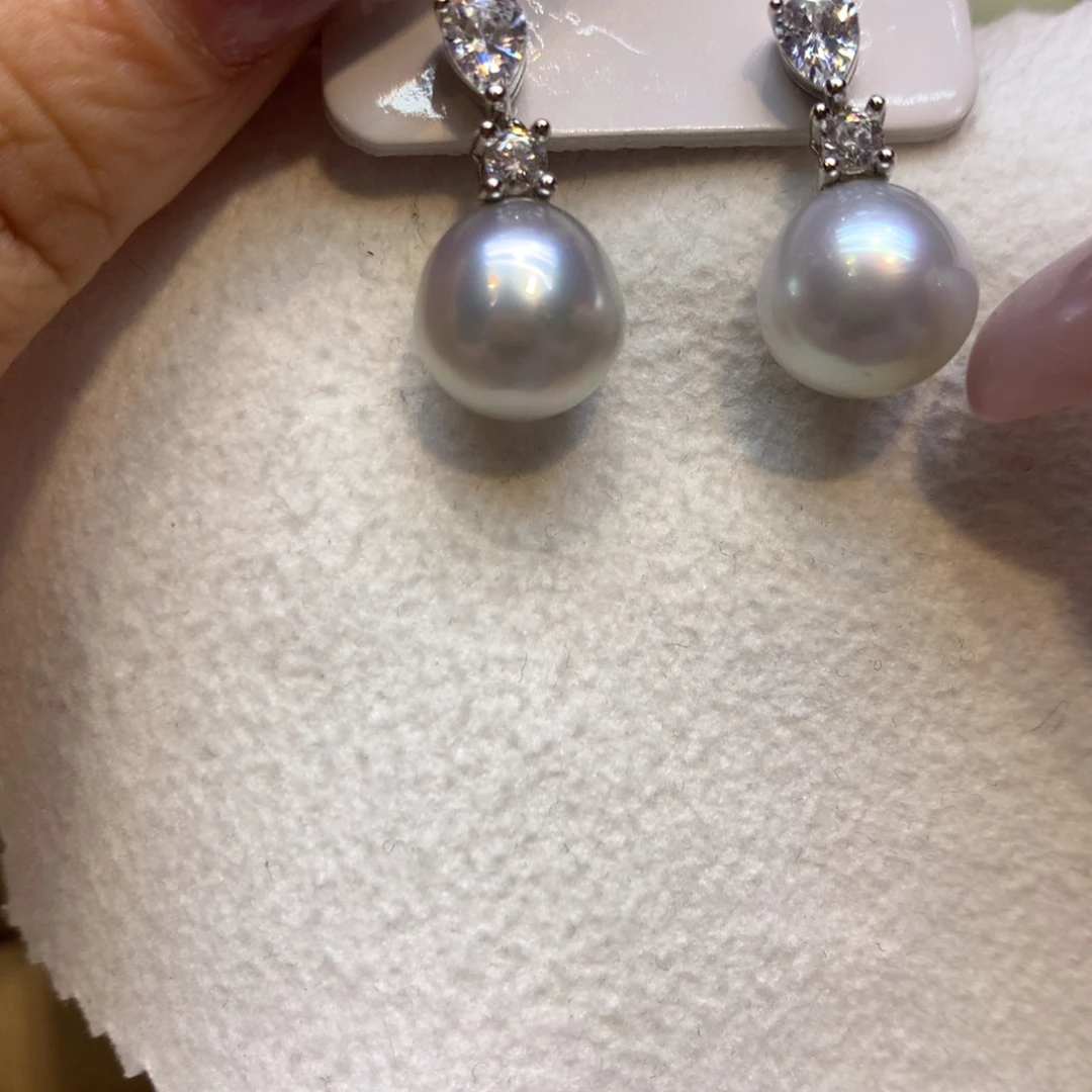 银S925镶嵌耳饰海水珍珠