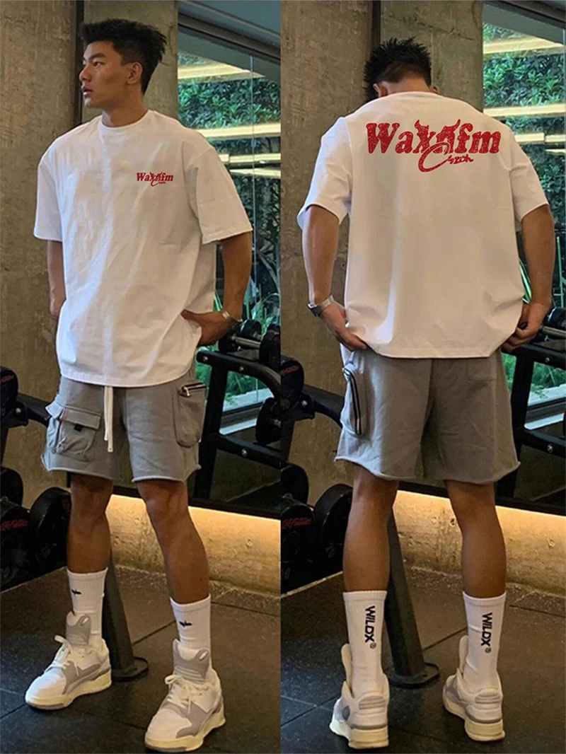 潮牌个性字母短袖T恤男女ins夏季宽松原宿风嘻哈重磅半袖纯棉上衣