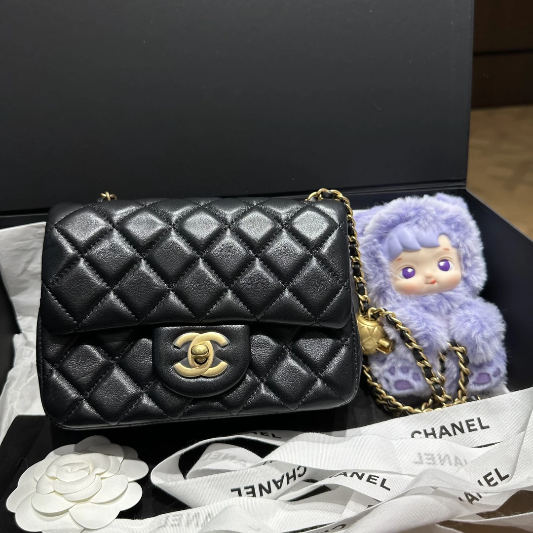 未使用 Chanel/香奈儿 23年芯片23k黑金菱格纹羊皮金球方胖子链条