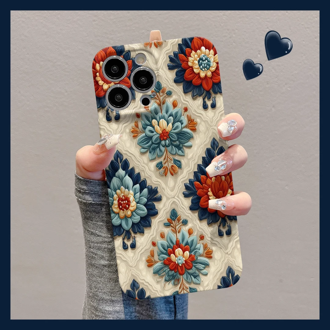 菱格图腾花朵适用苹果17/16菲林手机壳华为小众vivo小米15新款opp