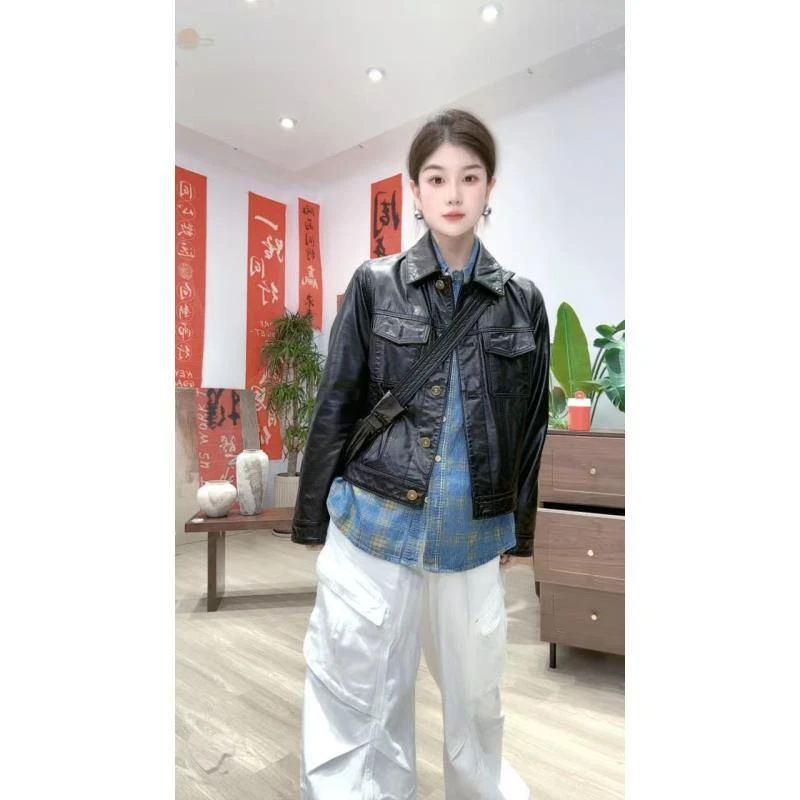 【66585】西夏尚美油蜡时尚牛皮外套复古百搭皮夹克女士皮衣