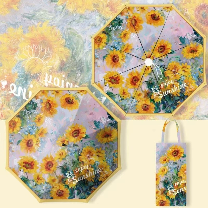 双层印花晴雨两用伞 新中式彩胶涂层手动防晒遮阳伞