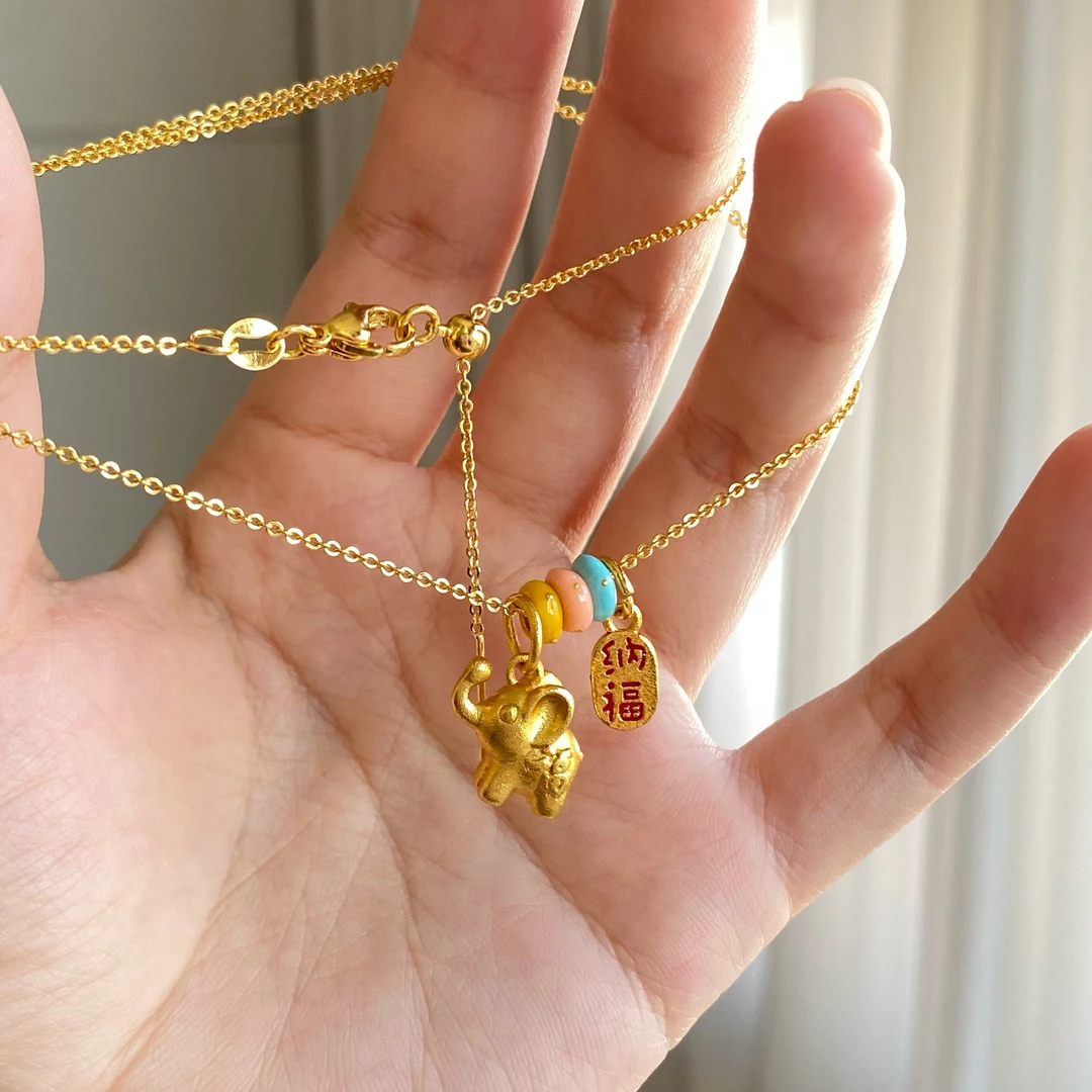 铜合金项链 【彩虹象】可爱精致立体小象彩色多巴胺国风锁骨链A39