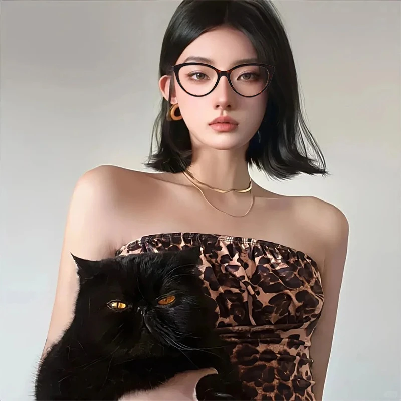 网红款素颜神器板材防蓝光眼镜新款爆火玳瑁色猫眼黑色眼镜架