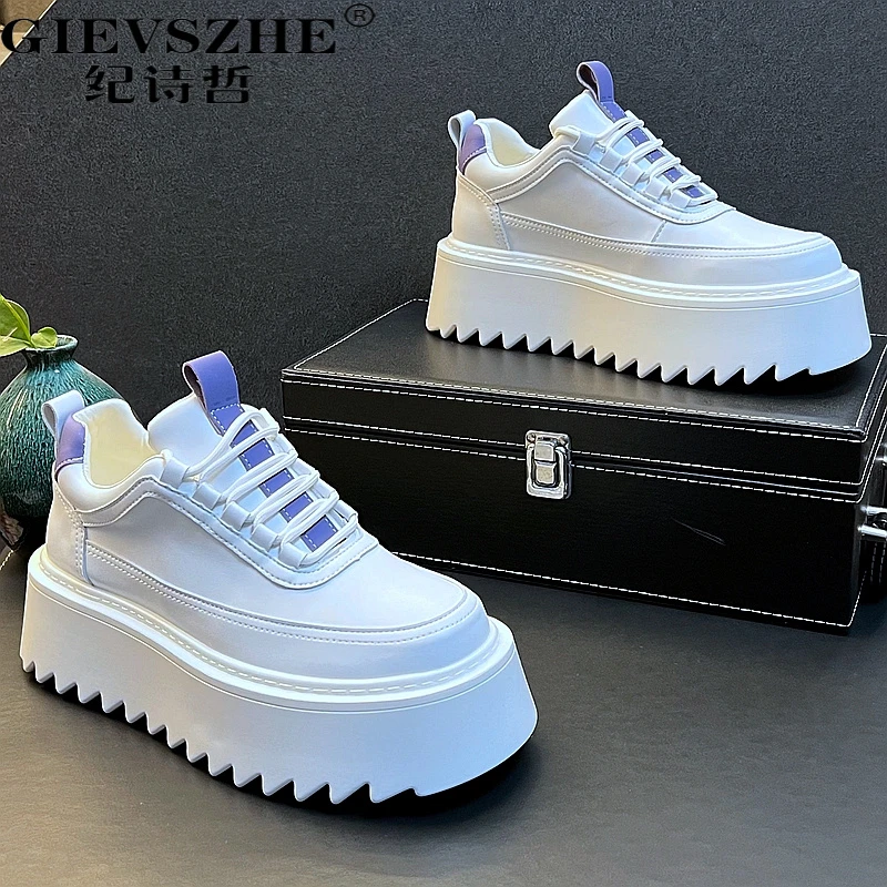 纪诗哲板鞋男厚底内增高小白鞋韩版潮流百搭休闲韩版增高真皮板鞋