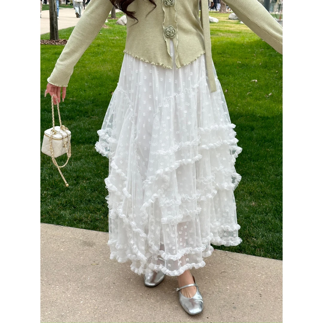 现货李潇洒【莉莉丝】微胖大码女春chic甜美风拼接蕾丝不规则蛋糕裙