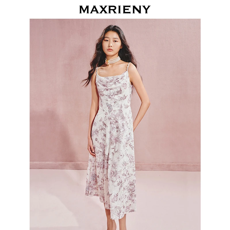 【主题纪念款】MAXRIENY浪漫甜美感蝴蝶烧花钻链吊带连衣裙复古