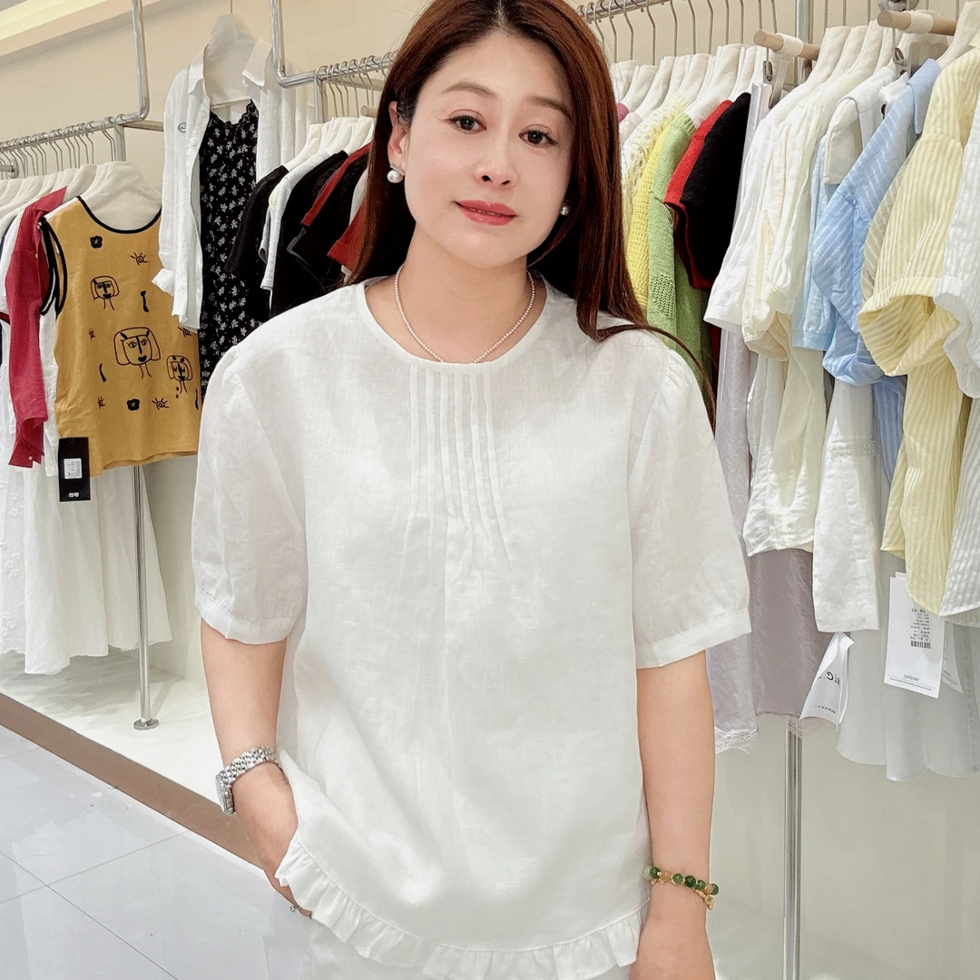 【伟伟专属】月白色褶皱花边套头小衫