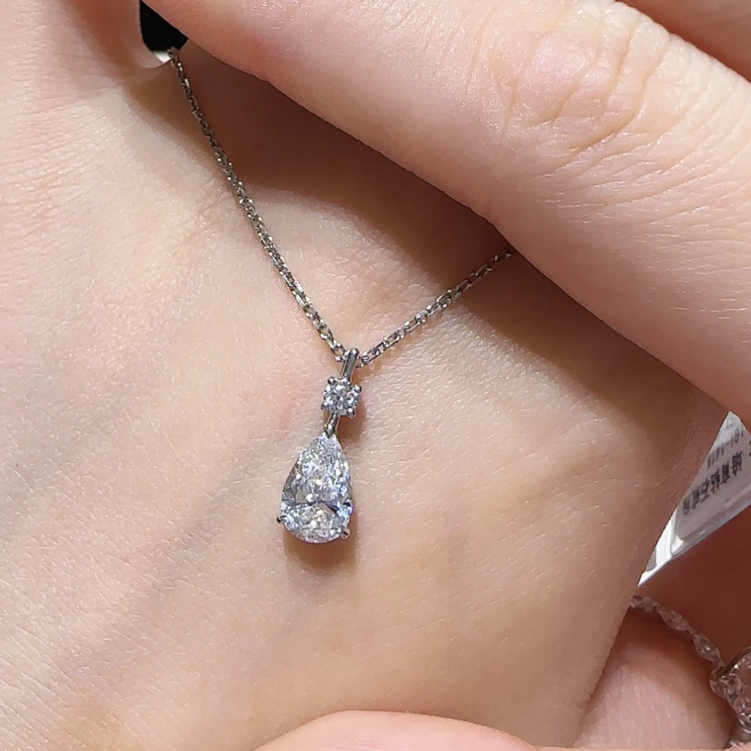 实验室培育钻石铂Pt950镶嵌一克拉一滴泪项链水滴