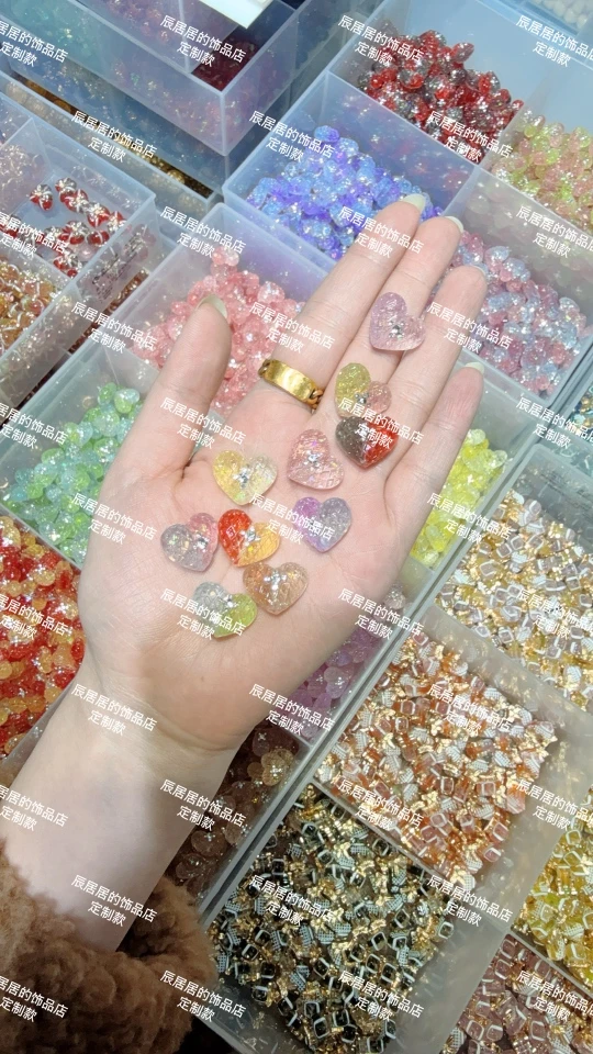 韩国家定制双色糖果纸双面点锆爱心通孔diy配件