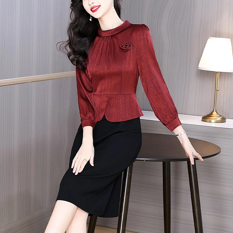 时尚假两件连衣裙春秋2025新款减龄气质高端职业裙中长款遮肚显瘦