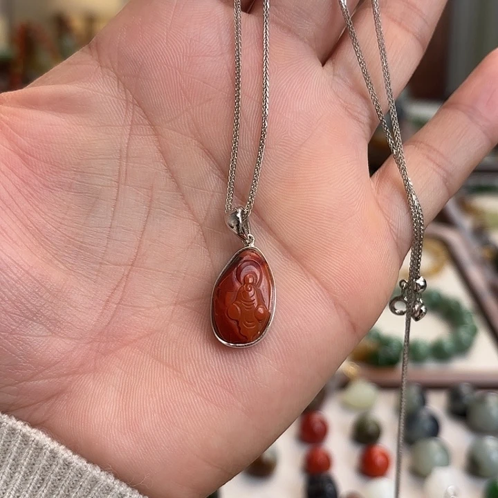 南红玛瑙银S925镶嵌颈饰