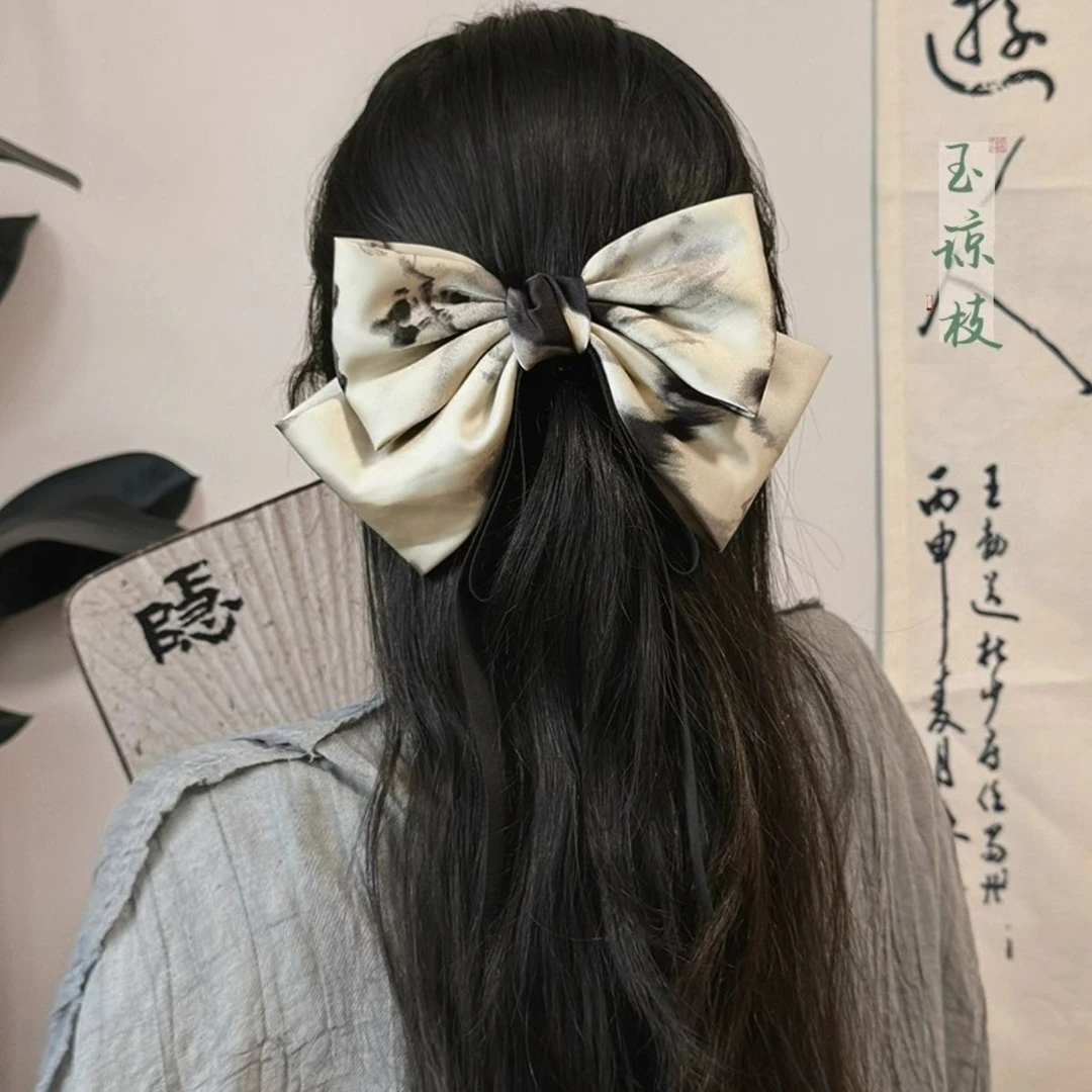 直播链接///发夹百搭女夹子缎面欧美风紫色蝴蝶结发饰顶夹复古