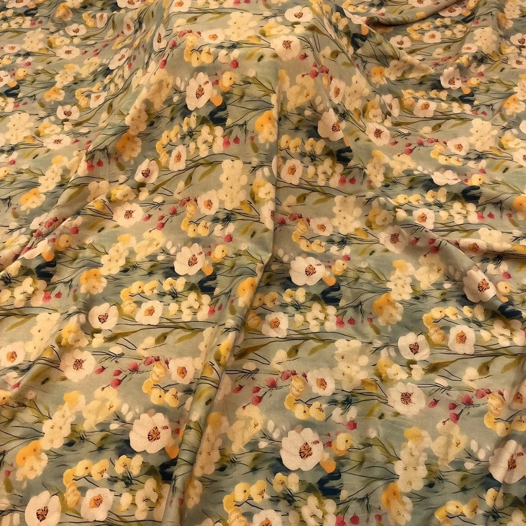 新款棉绸数码印花连衣裙大摆裙半身裙套装柔软亲肤人造棉布料清仓