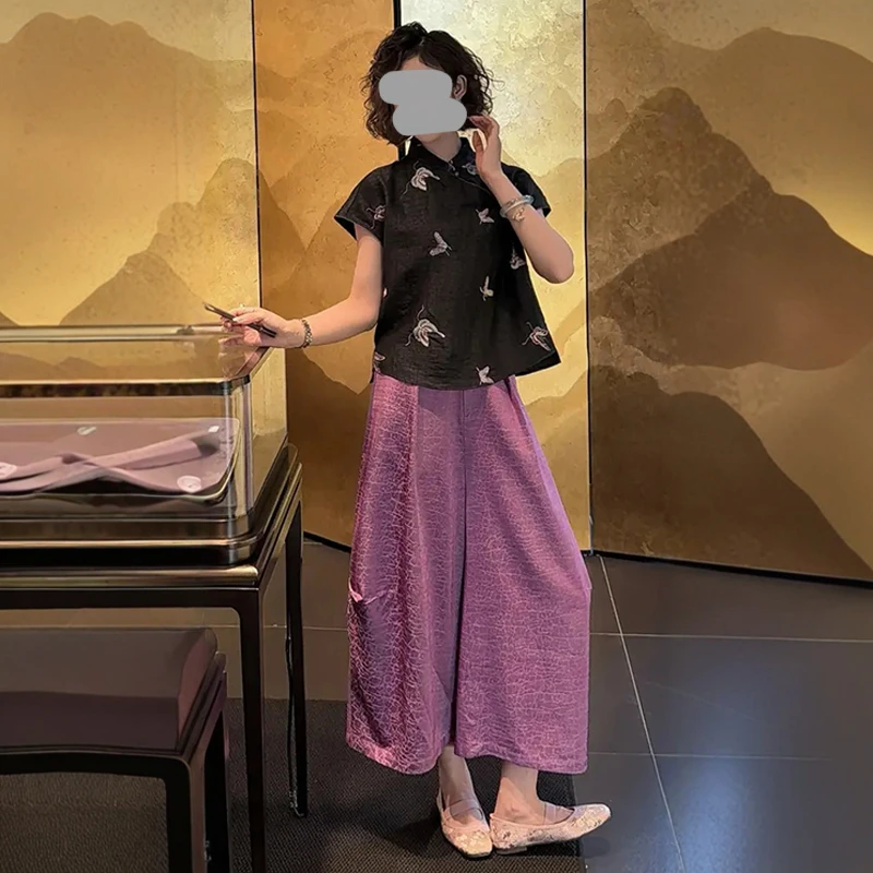 时尚名媛套装气质显瘦短袖衬衣搭配高腰阔腿裤女夏季搭配一整套潮