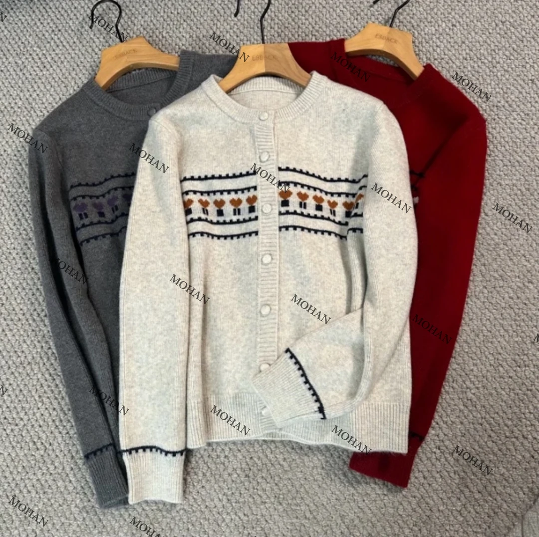 【墨涵精选】新款爱心提花圆领休闲百搭减龄显瘦针织衫5169