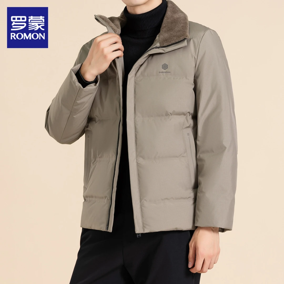 罗蒙羽绒服男士2025冬季新款商务翻领羽绒衣保暖休闲夹克外套男装
