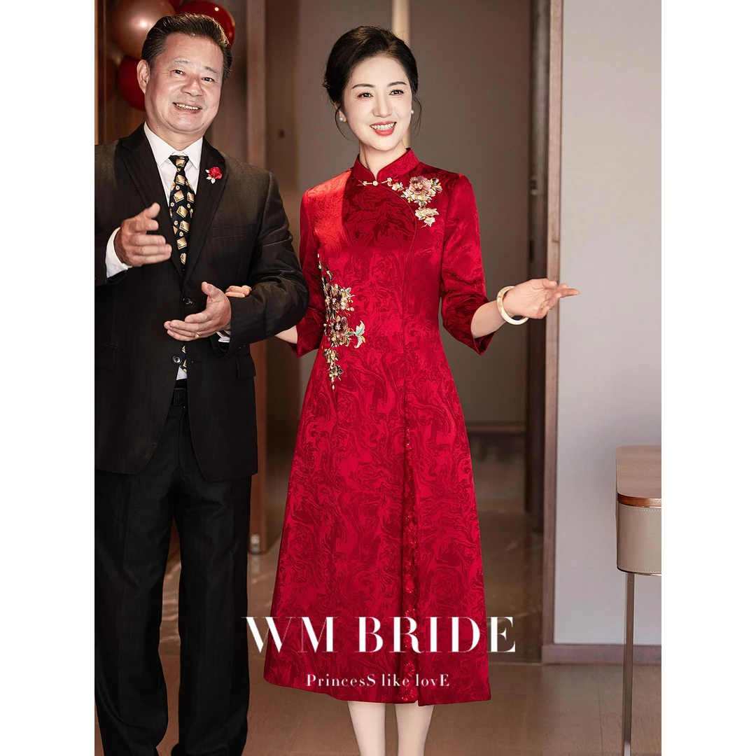 高端婚礼妈妈礼服高贵年轻旗袍女2025新款喜婆婆中式装长款连衣裙