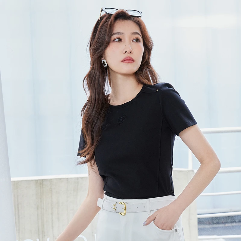 【直播专属】商场同款夏季新品百搭收腰压花T恤N034A42500