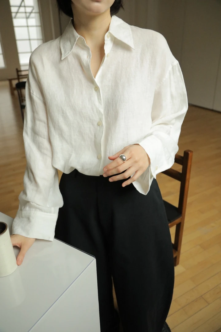 《韩韵》韩系高级纯色全麻百搭衬衫上衣00092