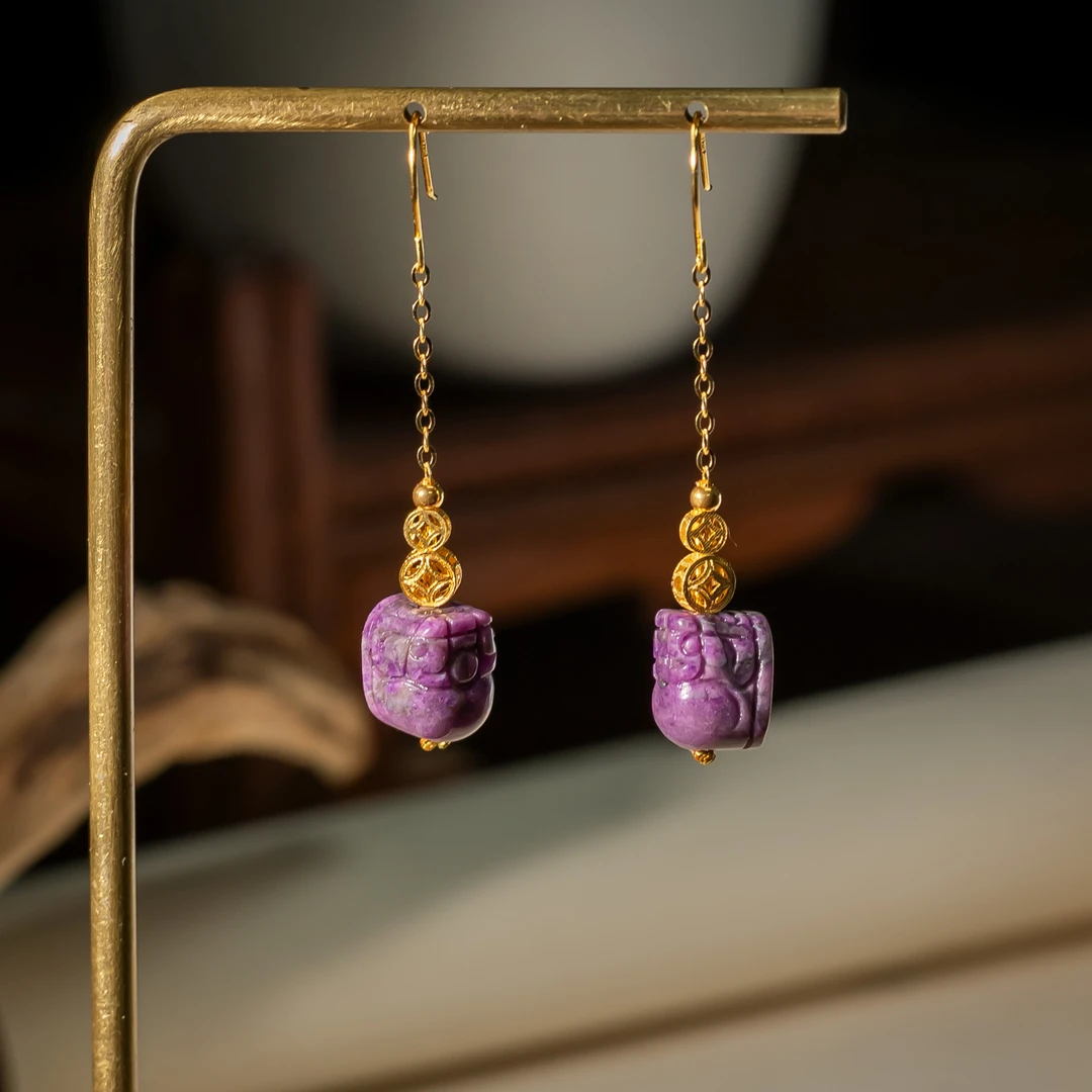 舒俱来樱花粉貔貅DIY18k金耳钩/多样性发一/C264