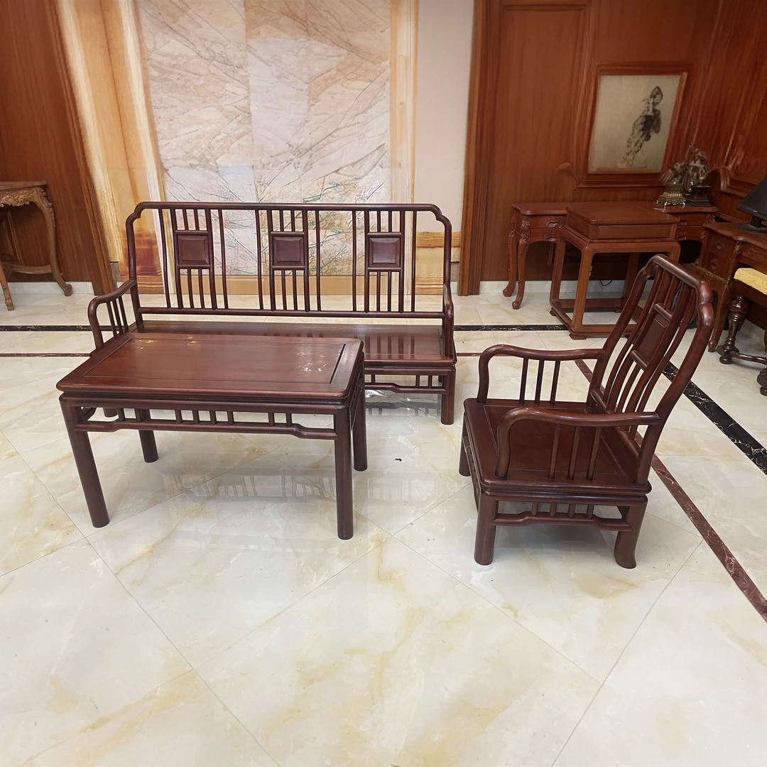 中式实木1+3沙发+小茶几