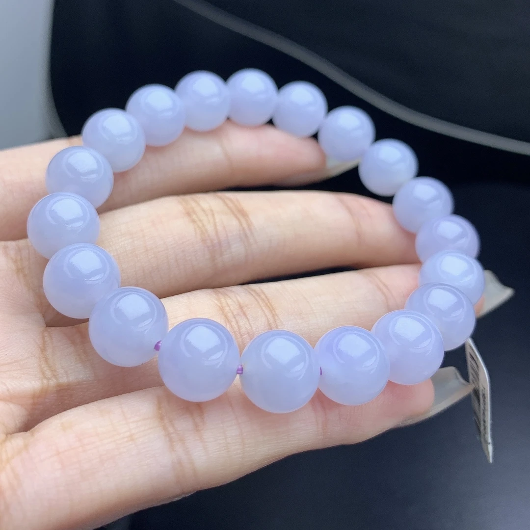 缅甸A货翡翠紫翡紫罗兰色圆珠手链手串单圈T卡10mm