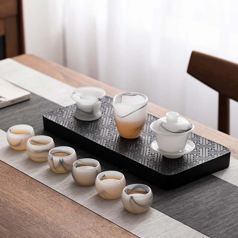 琉璃功夫茶具套装家用中式高档办公室轻奢泡茶盖碗茶杯组合礼盒装