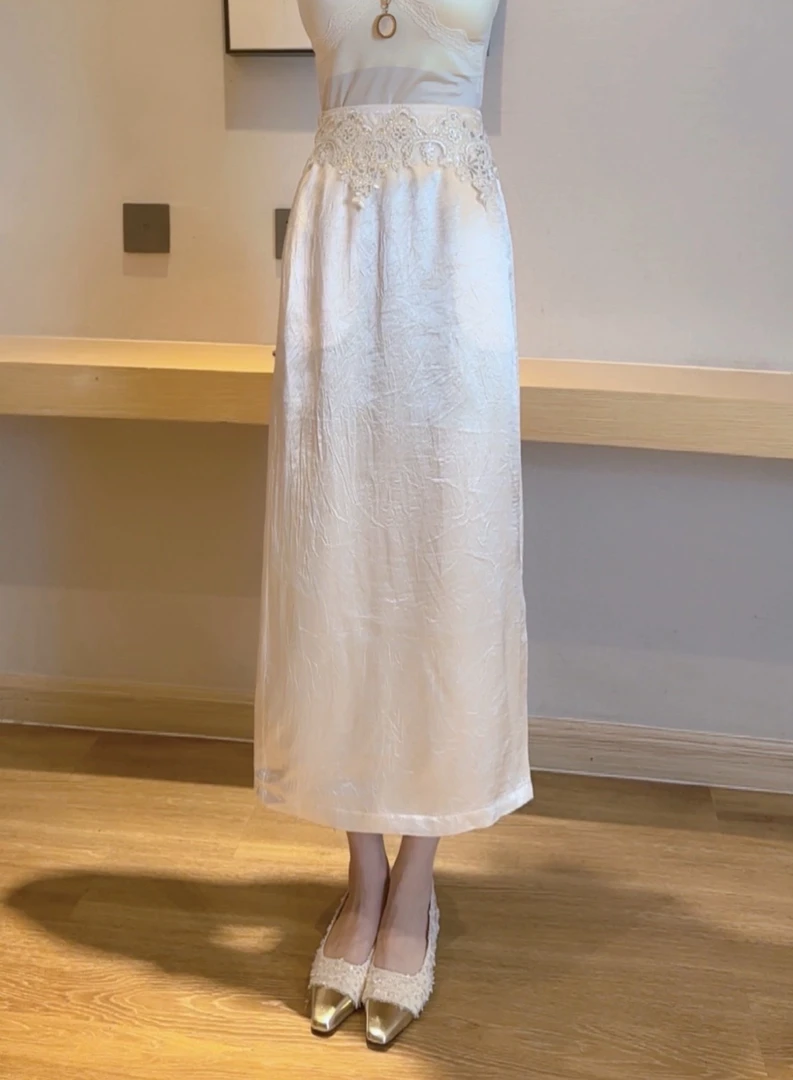 【亮纹裙】夏季薄款新中式亮纹百搭国风修身气质开叉中长款半身裙