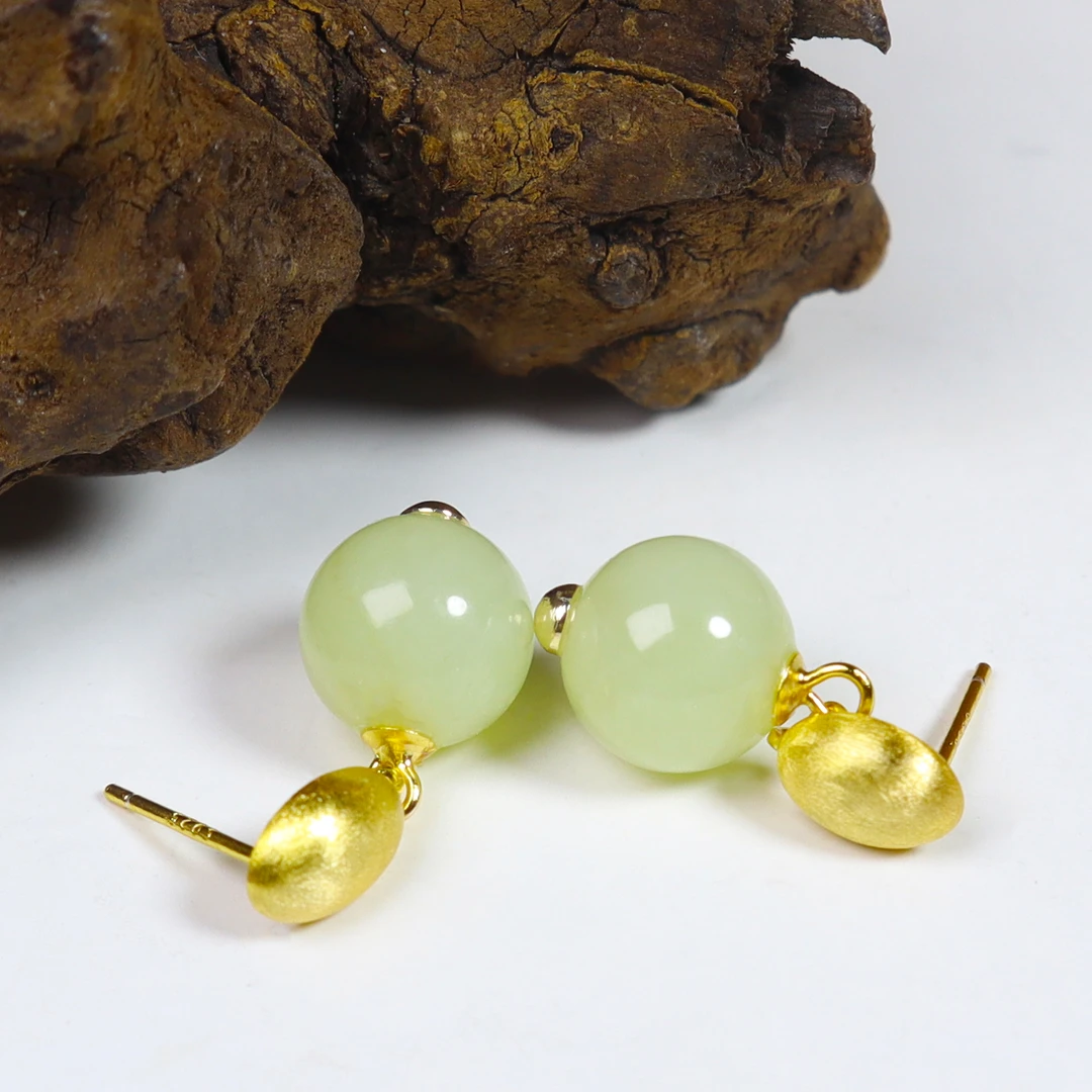 【618大促专属】S925银丨和田玉圆珠耳钉丨天然玉石丨多样性发一