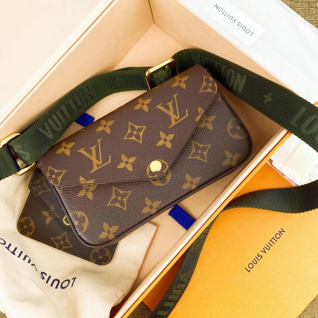 95新 LouisVuitton/路易威登 老花牛皮二合一单肩包