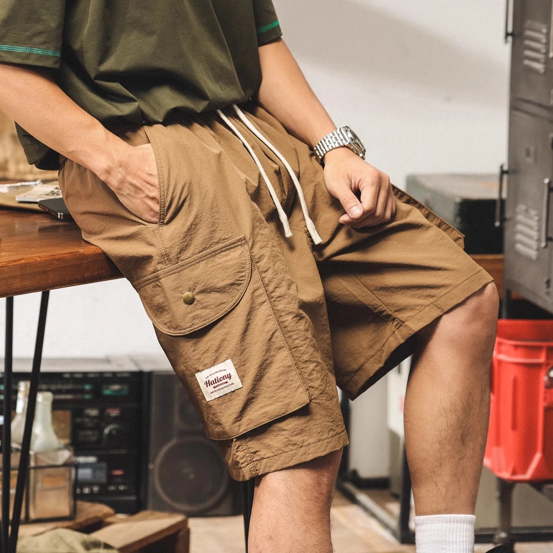 户外机能工装短裤男夏季新款冰丝裤子男士薄款宽松美式休闲五分裤