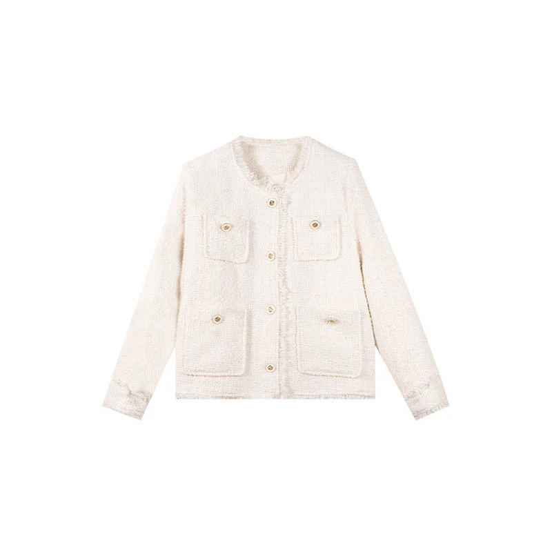 （女装）8130 法式流苏绵羊毛小香风羽绒服短款外套