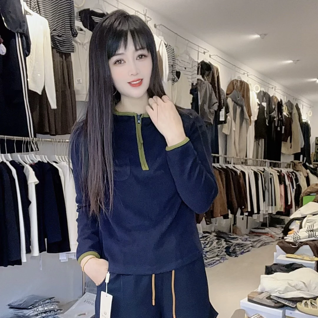 撞色连帽长袖T恤女士2025春秋季新款修身显瘦打底衫休闲外穿上衣